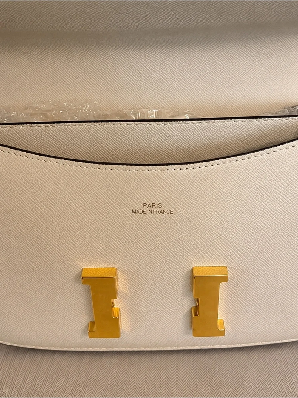Cream Real Leather Shoulder/Crossbody Bag with Gold Hardware and H closure